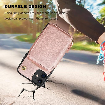 Bocasal Crossbody Wallet Case for iPhone 11, RFID Blocking Leather Purse Case with Card Holder, Protective Handbag Flip Cover with Zipper Wrist Strap Lanyard for Women 6.1 Inch (Rose Gold)