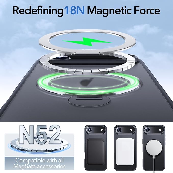 Anqrp 360° All-in-ONE Stand Case for iPhone 17 Air Case with Rotatable Magnetic Kickstand Ring Holder, Compatible with Mag-Safe, MIL-Grade Shockproof iPhone 17 Air Phone Case Cover 6.5", Black