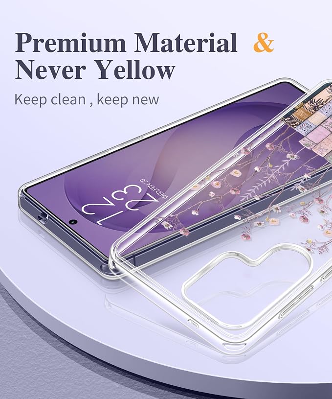 GVIEWIN Compatible with Samsung Galaxy S26 Ultra Case, Clear Floral Slim Shockproof Protective Women Phone Case, Non-Yellowing, with Screen Protector & Camera Lens Protector 6.9", Violet/Purple