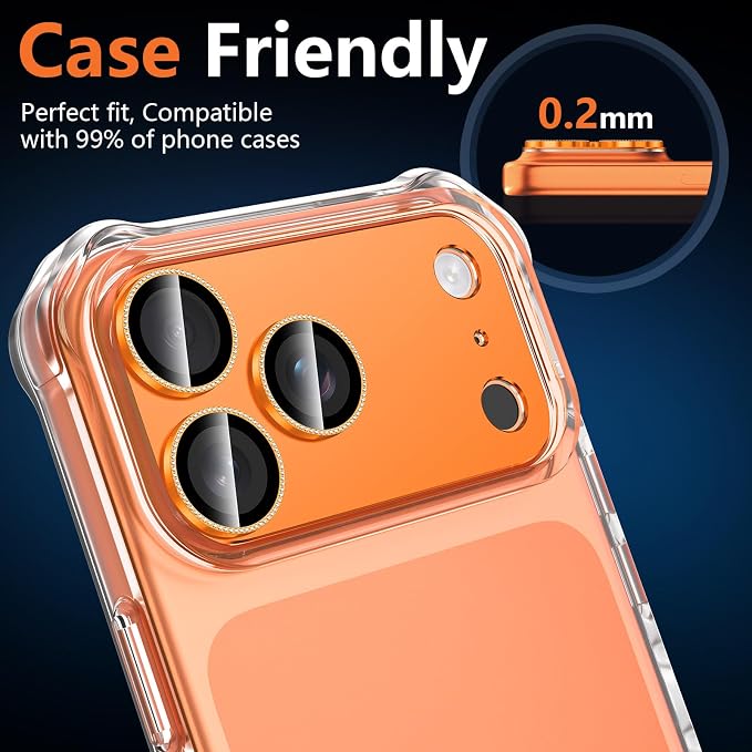 for iPhone 17 Pro Camera Lens Protector, [Military Grade Shatterproof] [Strong Adsorption] [Case Friendly] Full Coverage Metal Aluminum Alloy 9H Tempered Glass Camera Screen Cover, Cosmic