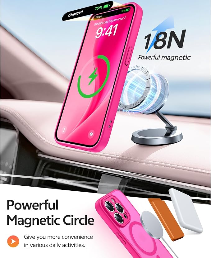 FNTCASE for iPhone 14 Pro Max Case: [Compatible with Magsafe] Translucent Matte Cases with [Full Camera Protection] [Screen Protector] Military Grade Shockproof Protective Phone Cover - Hot Pink