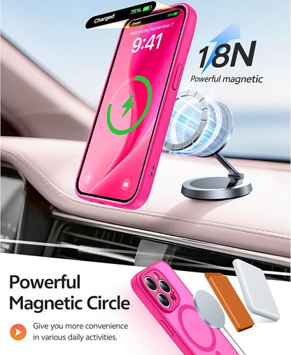 FNTCASE for iPhone 14 Pro Max Case: [Compatible with Magsafe] Translucent Matte Cases with [Full Camera Protection] [Screen Protector] Military Grade Shockproof Protective Phone Cover - Hot Pink
