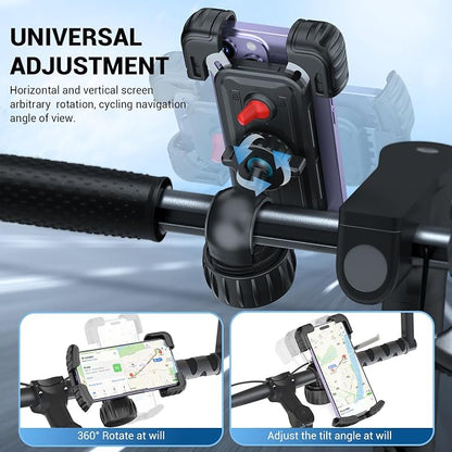 Bicycle Cell Phone Holder, 360 Degree Adjustable, Quick Mount, Bicycle Handlebar Cell Phone Holder for iPhone 16 15 14 Pro Max / 13/12, 4.7-7" Phones (Black)