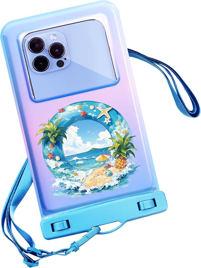 Personalized Initial Waterproof Phone Pouch Case - IPX8 Cellphone Dry Bag with Lanyard for iPhone 16/15/14/13/12 Pro Max (6.1–6.9"), Beach & Cruise Ship Essentials with Monogrammed Design (Blue, O)