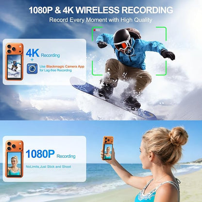 4" Back Camera Monitor iPhone 17, Magnetic Vlog Selfie Monitor Screen for iPhone 17,1080P Wireless Mirroring Back Camera Selfie Monitor for Vlog YouTube TikTok,Snaplylens for iPhone,Android, Black