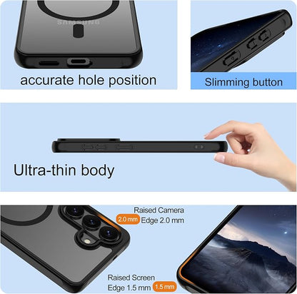Pilaru for Samsung Galaxy S26 Phone Case:S26 Case [Compatible with Magsafe] with 2PC HD Screen Protector,Camera Bump Protection,Slim Frosted Translucent Soft-Touch for Galaxy S26,Matte Black