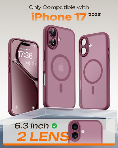 TOCOL for Phone 17 Case, Compatible with Magsafe Charger, Full Camera Protection, Drop Protection, Translucent Matte Phone Case for Phone 17 6.3 inch (Plum)