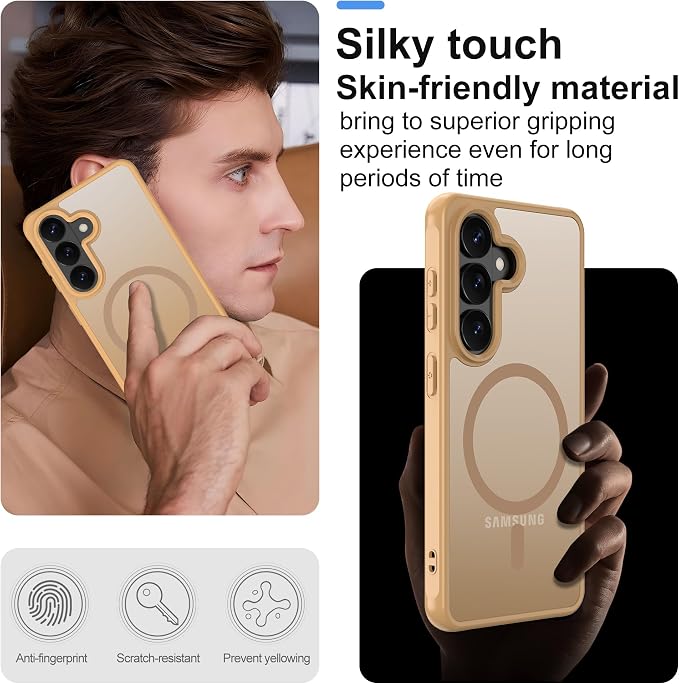 for Galaxy S26 Plus Phone Case: Compatible for Samsung S26 Plus Case [magsafe Fit] with 2PC HD Screen Protector,Frosted Translucent Soft-Touch Skin & Military-Grade Protection for S 26 Plus,Gold