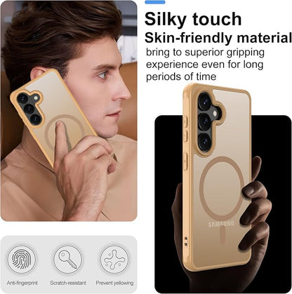 for Galaxy S26 Plus Phone Case: Compatible for Samsung S26 Plus Case [magsafe Fit] with 2PC HD Screen Protector,Frosted Translucent Soft-Touch Skin & Military-Grade Protection for S 26 Plus,Gold