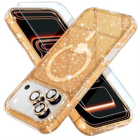 Choiche Magnetic for iPhone 17 Pro Max Case Compatible with MagSafe, Women Cute Glitter Sparkly Phone Case with Diamond Camera Lens Protectors, Military-Grade Drop Protection 6.9" (Gold)