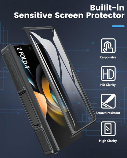 Viaotaily for Galaxy Z Fold 4 Case with Card Holder & Kickstand & Screen Protector, [2023 Upgrade] Slide Camera Lens Cover & Hinge Protection Wallet Phone Case for Galaxy Z Fold 4 2022, Black