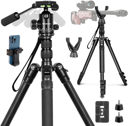 68" Ball Head Camera Tripod & Monopods, 360° Smooth Rotation V-Yoke Rifle Shooting Tripod & Hunting Stick, Heavy Duty Tripod for Camera and Outdoor Hunting with 16.5" Min Size and Carry Bag