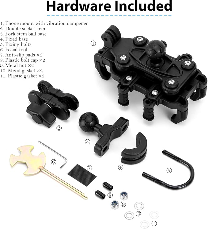 EMERK Motorcycle Phone Mount Holder - [Dual Vibration Dampener] [Anti-Shake Anti-Theft] Bike Phone Holder, Adjustable Handlebar Cellphone Cradle for Bicycle Road Scooter ATV Fit 4.7''-7.2'' Smartphone