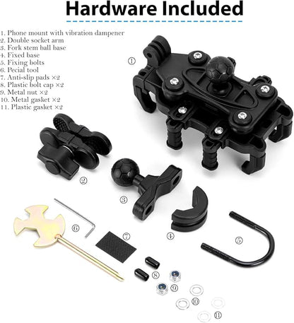 EMERK Motorcycle Phone Mount Holder - [Dual Vibration Dampener] [Anti-Shake Anti-Theft] Bike Phone Holder, Adjustable Handlebar Cellphone Cradle for Bicycle Road Scooter ATV Fit 4.7''-7.2'' Smartphone