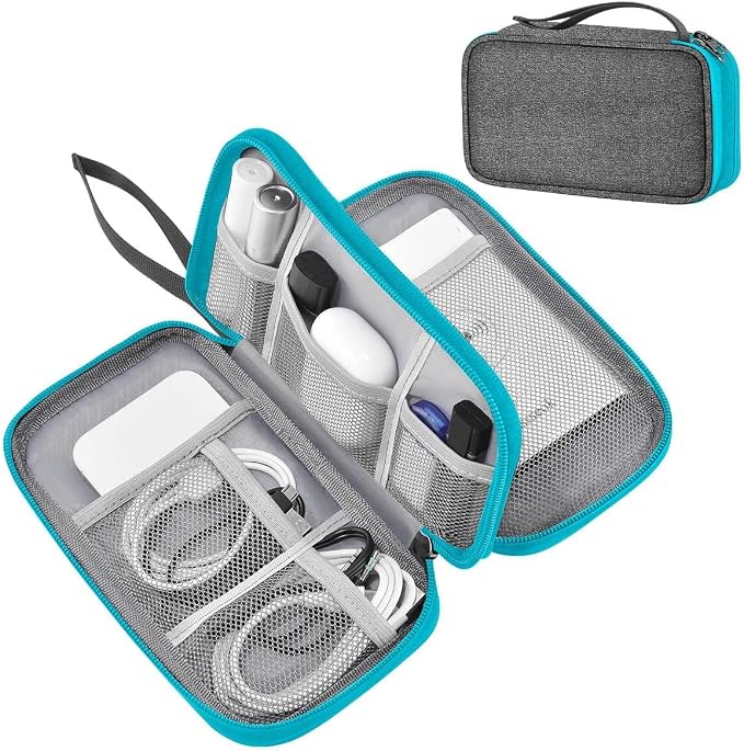 ZINMARK Portable Cable Organizer Case,Travel Pouch with Double-Layer Storage for Cables,Chargers,Earbuds & Phone,Gray Blue