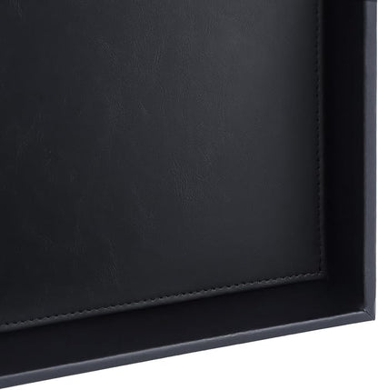 HofferRuffer Faux Leather Vanity Tray, Elegant Desktop Storage Organizer, Decorative Catchall for Perfume, Bathroom Valet, Nightstand or Dresser, 10 x 10 x 1.8 inches (Black)