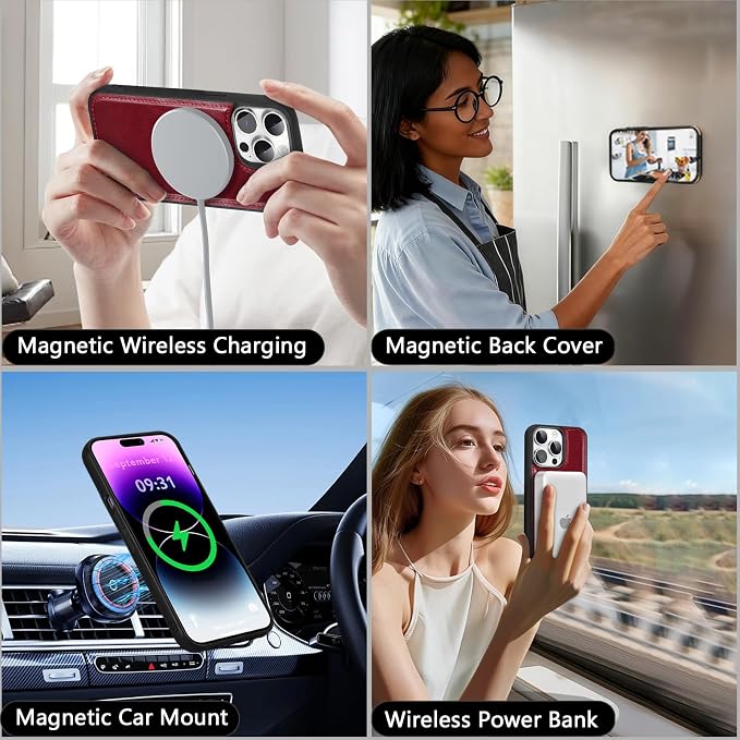 Wallet Case for iPhone 14 Pro with Card Holder/Crossbody Wallet/Strap| RFID Blocking | Magnetic | Kickstand | Detachable | PU Leather Phone Case for iPhone 14 Pro,6.1 in,Wine Red