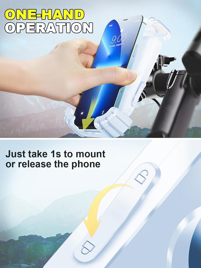 Bicycle Cell Phone Holder,Handlebar Motorcyle Bike Phone Holder,Handlebar Phone Clamp,1s Lock & Ultra-Stable,Silicone Wrapped Phone Mount,Phone Stand for E-Bike,Scooter,Stroller,ATV
