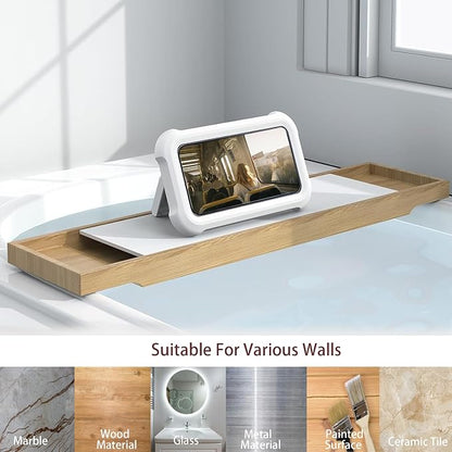 360° Rotatable Retractable Adjustable Shower Phone Case Holder,Anti-fog HD & sensitive screen ,Wall Mounted Phone Holder for Bathroom Mirror Bathtub Kitchen,Shower Accessories for 4-7" Phones (white)