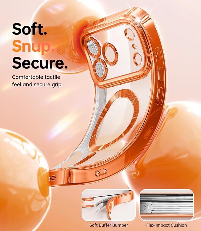 Meifigno Designed for iPhone 17 Pro Max Magnetic Case with Removable Phone Ring Stand, Glitter Card & Wrist Strap, Compatible with MagSafe, Built in Mirror, Phone Ring Holder + Case Kit, Orange