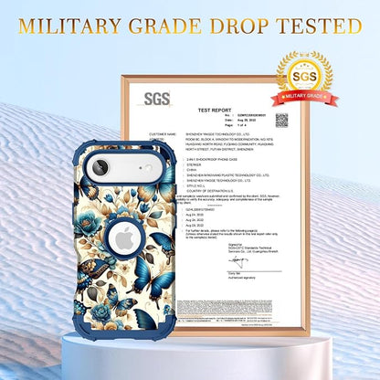 Hocase for iPhone Air Case 6.5", Heavy Duty Shockproof Protection Soft Silicone Rubber+Hard Plastic Bumpers Hybrid Protective Case for iPhone Air 2025 - Blue Butterflies
