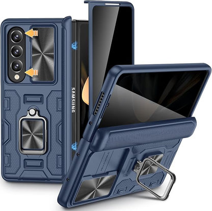 VEGO for Z Fold 4 Case with Built-in Privacy Screen Protector Hinge Cover | Full-Body Protection with Slide Camera Cover Kickstand Shockproof Hard Phone Case for Samsung Galaxy Z Fold 4-Blue