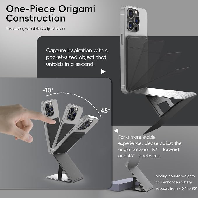 3-in-1 Magnetic Phone Tripod Stand& Selfie Stick for iPhone17 pro max, Compatible with MagSafe, Multi-Angle, Portable, NFC Card Holder/RFID Blocking, Magnetic Ring for Samsung(Black)