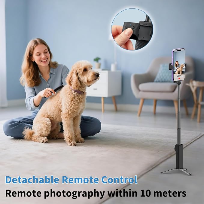 yAyusi Extendable Mini Selfie Stick Tripod with Remote, Pocket Size Portable Tripod for iPhone, Small Compact Phone Selfie Stick Tripods Mount for Travel/Vlog/Video Recording/Live Streaming (Black)
