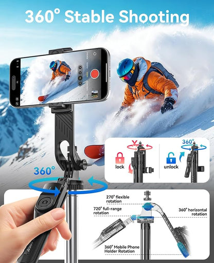 ORICO 75" Phone Tripod & Selfie Stick - 360° Rotatable Handle + Phone Holder for Multi-Angle Shooting, Wireless Remote, Extendable Stand for iPhone/Android/Camera/GoPro, Travel/Vlog/Recording - SPM190