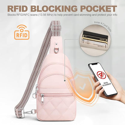 SYTRAH Sling Bag for Women, Anti-Theft RFID Crossbody Bag Nylon Sling Purse for Travel, Puffy Small backpack for Daily Hiking Sports Pink