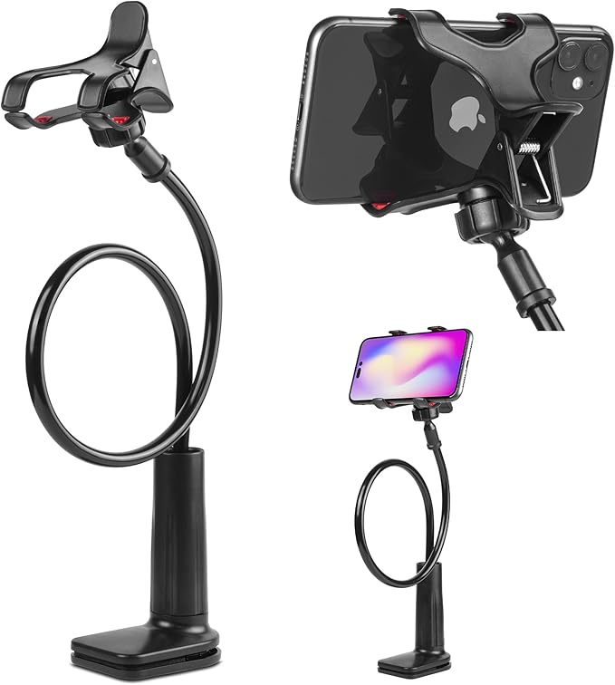 ITART Cell Mobile Phone Holder Universal Gooseneck Flexible Lazy Clip Holders Clamp (Made of Higher Quality Plastic (Classic Black)