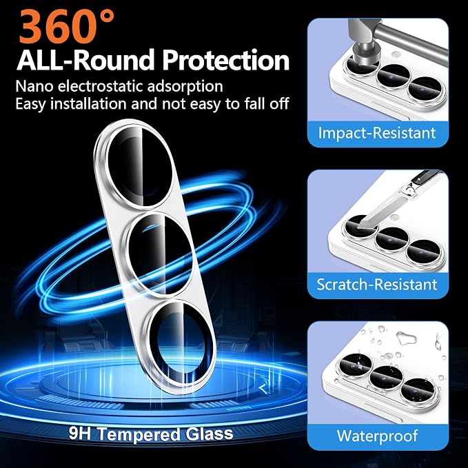 for Samsung Galaxy S26 Plus Camera Lens Protector, Electroplated Matte Back with 9H Tempered Glass Lens Protector, [Strong Adsorption] [Case-Friendly] Metal Ring HD Clear Lens Cover, Slivery