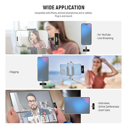 NEEWER Lavalier Wireless Microphone System, 1x USB C Receiver with OTG Adapter & 2X Noise Cancelling Omnidirectional Condenser Transmitter Compatible with iPhone 16 Pro Max S24 Ultra, KM23