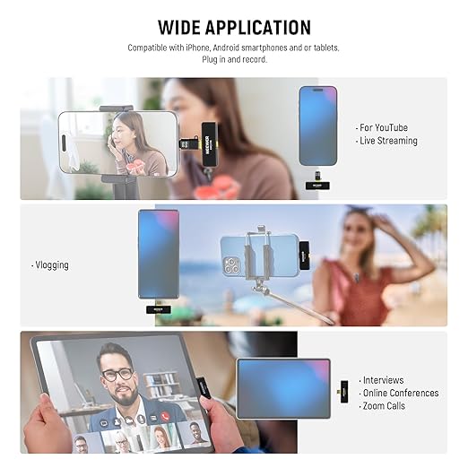 NEEWER Lavalier Wireless Microphone System, 1x USB C Receiver with OTG Adapter & 1x Noise Cancelling Omnidirectional Condenser Transmitter Compatible with iPhone 16 Pro Max S24 Ultra, KM23