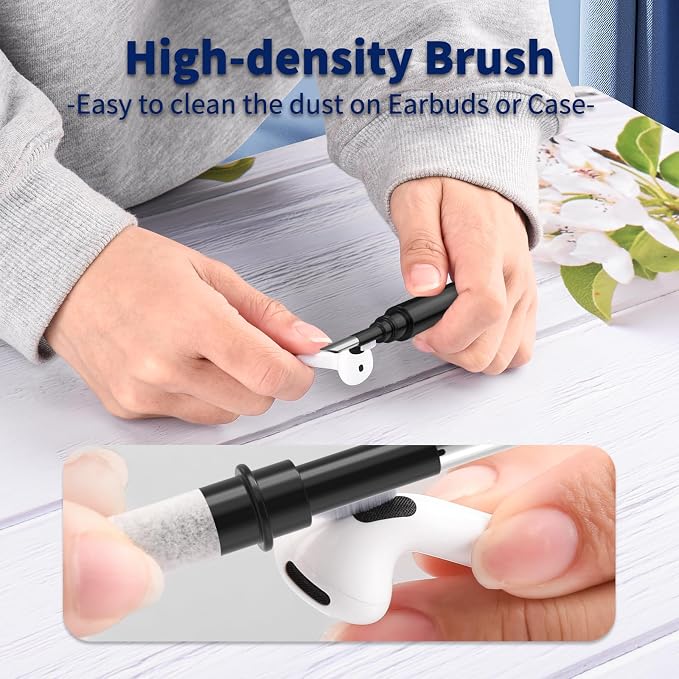 Cleaner Kit for Airpods Pro 1 2 3, 3-in-1 Multi-Function Cleaning Pen Tools Soft Brush Flocking Sponge & Metal Tip for Earbuds, Wireless Earphones, iPhone, Camera, Lens, Bluetooth Headphones (Black)