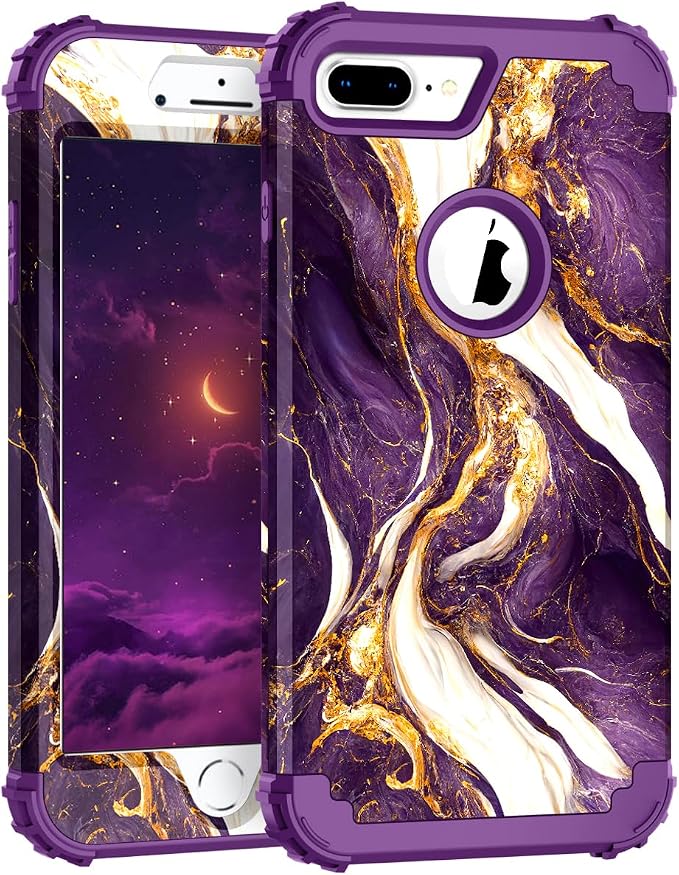 Hocase Heavy Duty Shockproof Protection Hard Plastic+Silicone Rubber Hybrid Protective Case for iPhone 7 Plus/iPhone 8 Plus - Midnight Purple