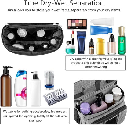 Bukere Portable Shower Caddy Tote Bag for College Dorm Travel, Separate Compartment, Large Capacity, Quick Dry Mesh Base, Hanging Toiletry Bath Bag for Student, Gym, Camp, Women Men