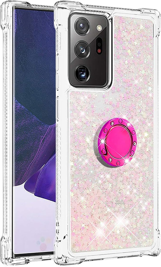 Transparent Liquid Case for Galaxy Note 20 Ultra with Ring Holder, Transparent Silicone Phone Case Glitter Floating Liquid Cover Bumper Case Anti Yellowing compatible with Samsung Galaxy Note 20 Ultra