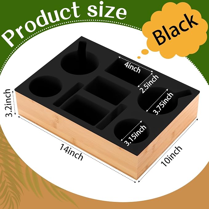 Yerliker Couch Cup Holder Tray, Silicone Lining Couch Caddy Waterproof Anti-spill Sofa Cup Holder for Bed Car Seat Organizer, Hold Mugs, Drinks, Snacks, Phones, Remotes(Rectangle,Black,Bamboo)