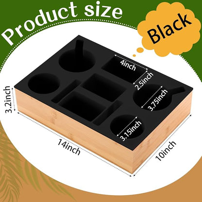 Yerliker Couch Cup Holder Tray, Silicone Lining Couch Caddy Waterproof Anti-spill Sofa Cup Holder for Bed Car Seat Organizer, Hold Mugs, Drinks, Snacks, Phones, Remotes(Rectangle,Black,Bamboo)