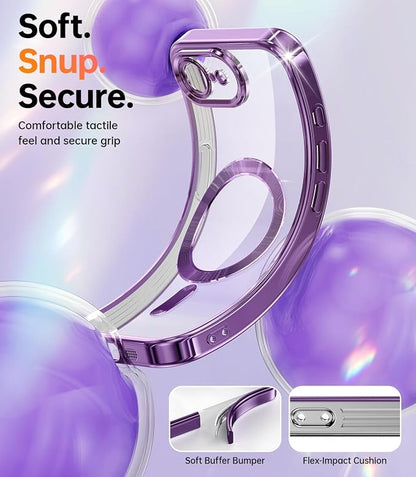 Meifgino Magnetic Case with Removable Phone Ring Stand for iPhone 16E 6.1’’, [Glitter Card & Wrist Strap] [MagSafe Compatible] [Built in Mirror] Phone Ring Stand + Phone Case Kit, Purple