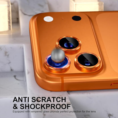 Choiche Compatible for iPhone 17 Pro/iPhone 17 Pro Max Camera Lens Protector, 9H Tempered Glass Camera Cover Screen Protector Metal Ring Decoration Accessories (Orange)