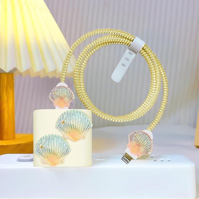 CameCosy Phone Charger Storage Case Cover Sets with Cable Protector for iPhone Adapter, Cute Wave Travel Storage Bag, Earphone Cord Saver DIY Phone Charging Protector Cable Organizer (Phantom Shell)