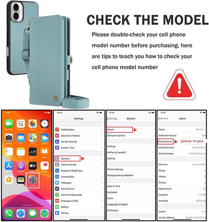 for Wallet Case Compatible with iPhone 16 Plus,Multi-Function Detachable 2 in 1 Magnetic iPhone 16 Plus Case Wallet,Flip Strap Zipper Card Holder Phone Case with Shoulder Straps (Blue)