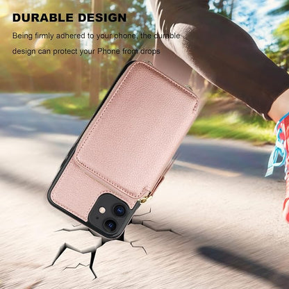 Bocasal RFID Blocking Wallet Case for iPhone 11, Adjustable Crossbody Zipper Purse Case Card Holder with Kickstand Detachable Wrist Strap, PU Leather Flip Folio Case 6.1 Inch (Rose Gold)