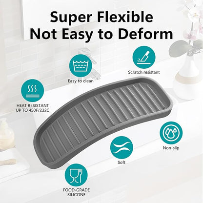 Silicone Sponge Holder - Dish soap Holder for Kitchen Counter 2 Pack, Waterproof Sponge soap Tray for Kitchen Sink Bathroom, Multipurpose Sink Caddy Organizer for soap Dispenser Scrubbers Makeup Gray