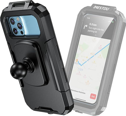 iMESTOU IP66 Waterproof Bike Phone Holder with 1" Ball Head Suitable for RAM B Size Components/ 1" Double Socket Arms, Fits for 3.5"-6.1" Cellphones with Max. Thickness 0.43" (Size S)