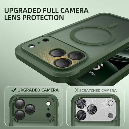 BERFY for iPhone 17 Pro Case, Compatible with MagSafe, Built-in Glass Screen Protector, Camera Protection, Shockproof Full Body Phone case 6.3", Translucent Deep Green
