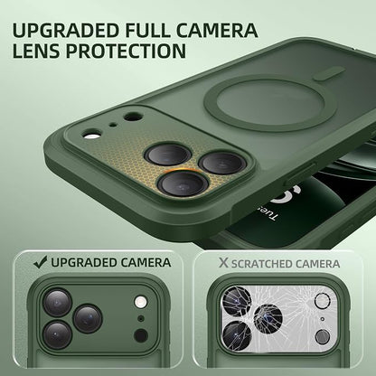 BERFY for iPhone 17 Pro Max Case, Compatible with MagSafe, Built-in Glass Screen Protector, Camera Protection, Shockproof Full Body Phone case 6.9", Translucent Deep Green