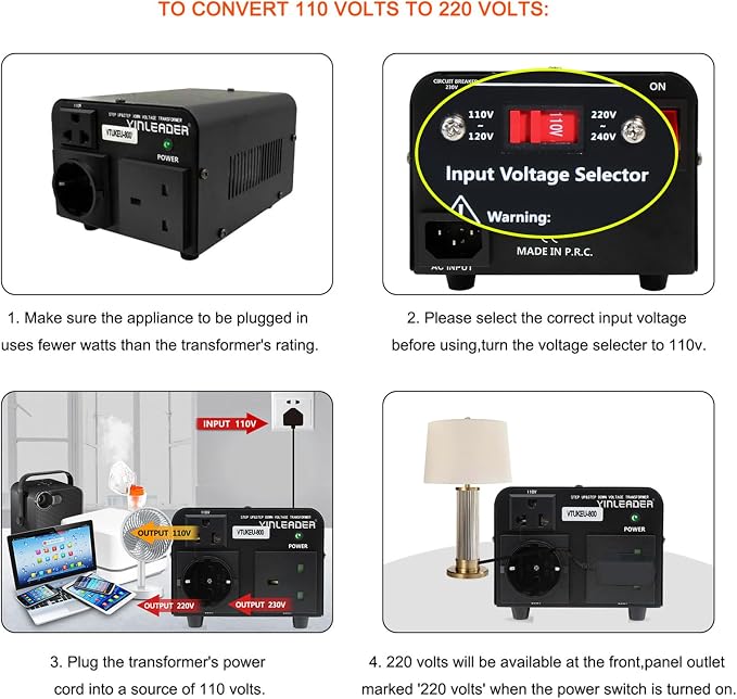 Yinleader Voltage Converter 800W Step Up/Down Transformer 110V to 220V | for use European, UK and More Overseas appliances in The US/CA/MX [110V US Power Cord Included Only, No 220V Cord]